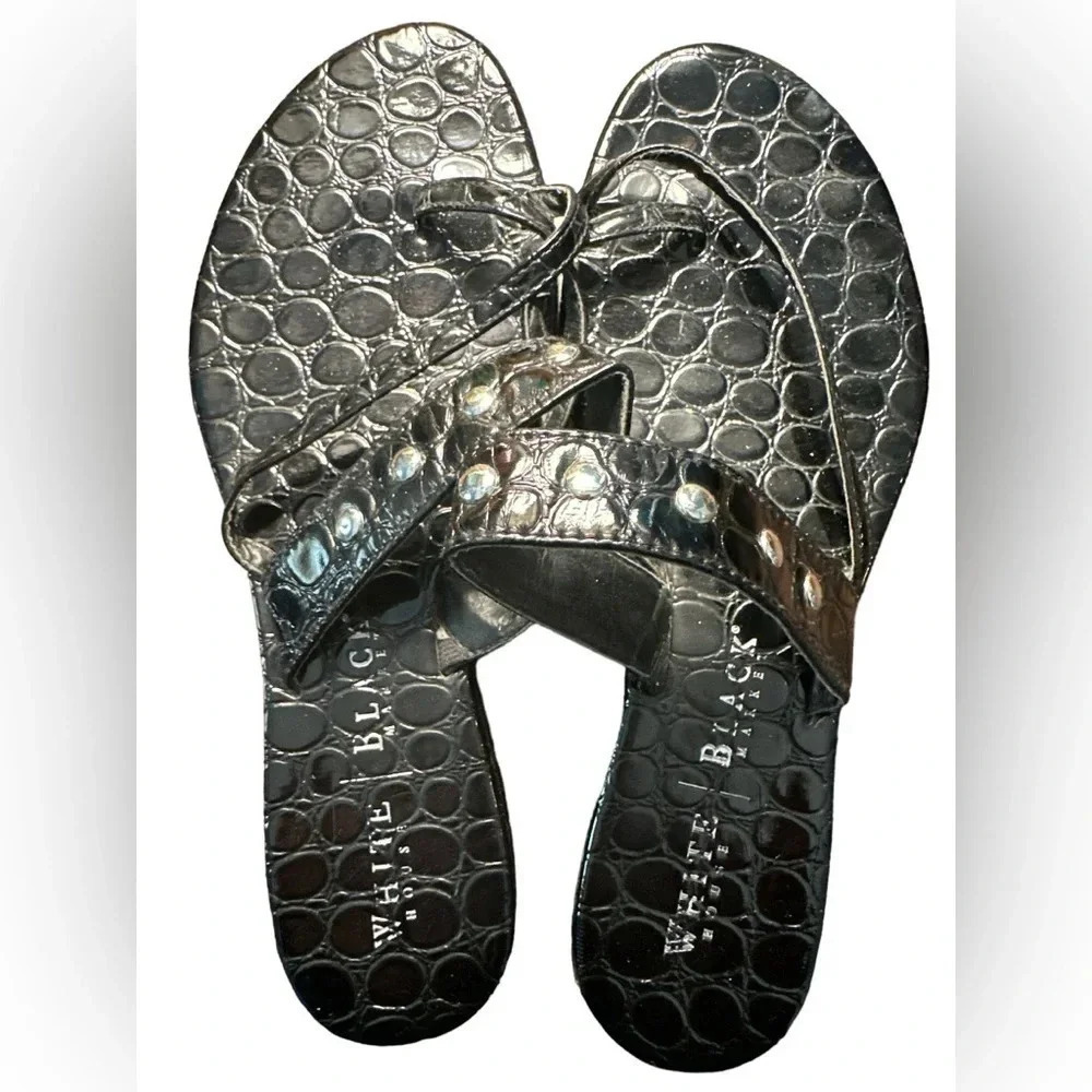 White House Black Market black crocodile sandals with studs